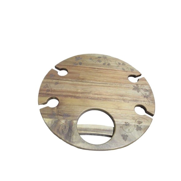 Outdoor 16" Wine Table, Acacia Wood Portable Wine Table, Bottle & 4 Glasses - Picture 3 of 4